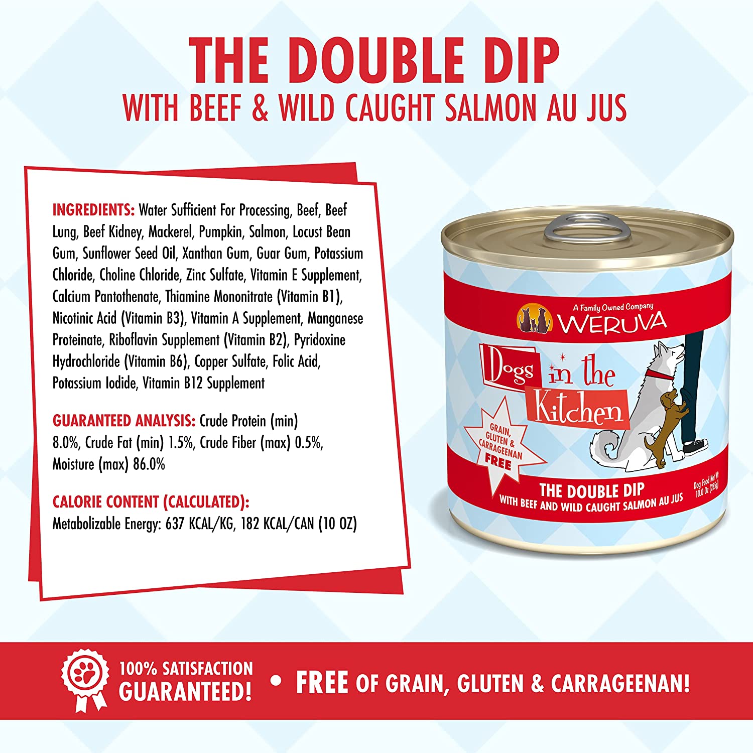 Weruva Dogs in the Kitchen The Double Dip with Beef and Wild Caught Salmon Au Jus Grain-Free Canned Dog Food 10-oz can case of 12