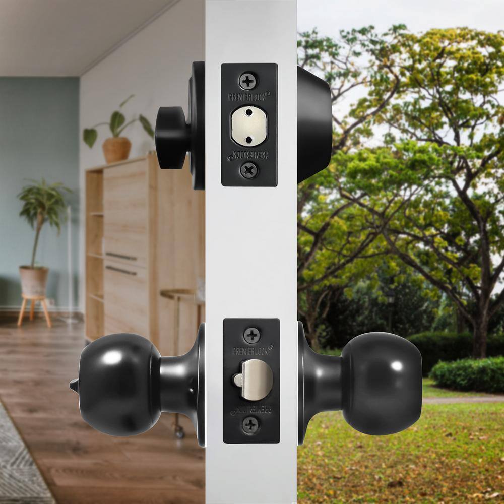 Premier Lock Black Entry Door Knob Combo Lock Set with Deadbolt and 18 Keys Total (3-Pack Keyed Alike) ED07-3