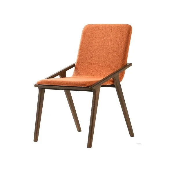 Zoe 20 Inch Modern Dining Chair, Solid Wood, Sloped Arms, Set of 2, Orange