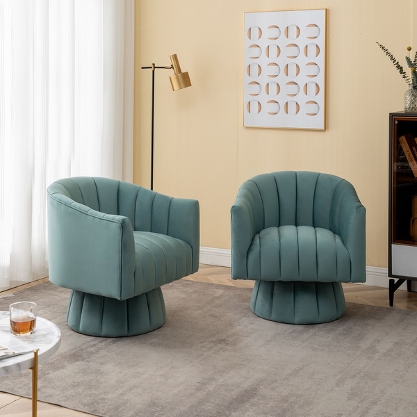 SEYNAR Modern Glam Velvet Upholstered Swivel Accent Barrel Chair Set of 2