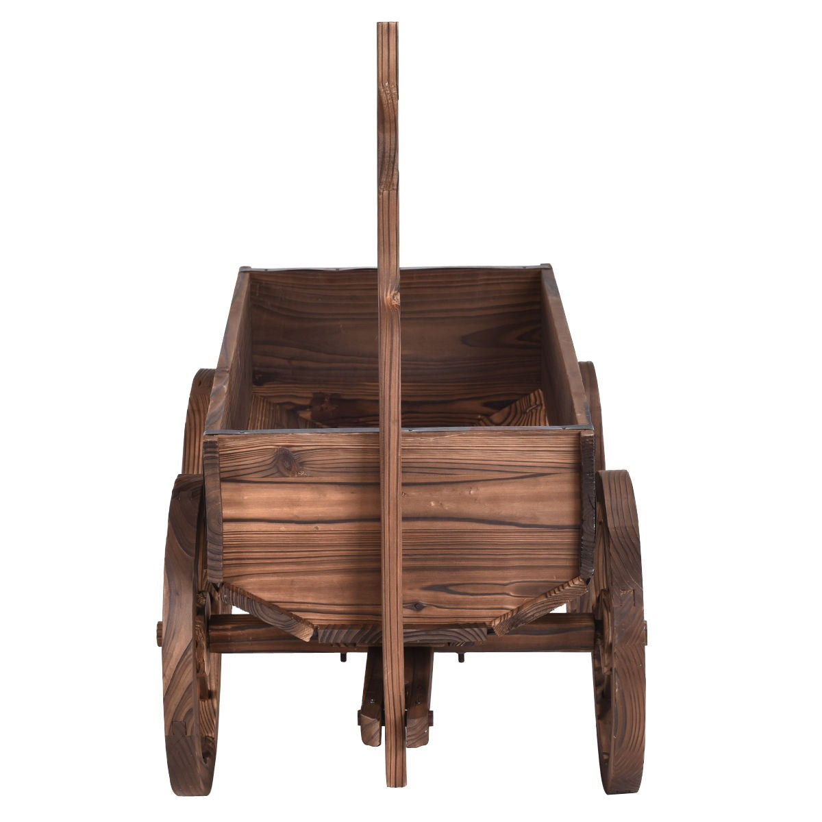 Wood Wagon Planter Flower Pot Stand with Wheels for Garden Outdoor Decor