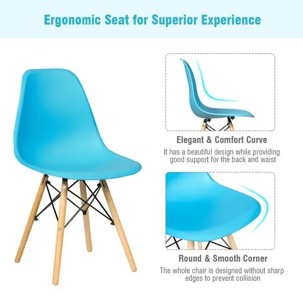 Gymax Set of 4 Mid Century Modern DSW Dining Side Chair Wood Legs Blue - 18'' x 19'' x 33'' (W x D x H)