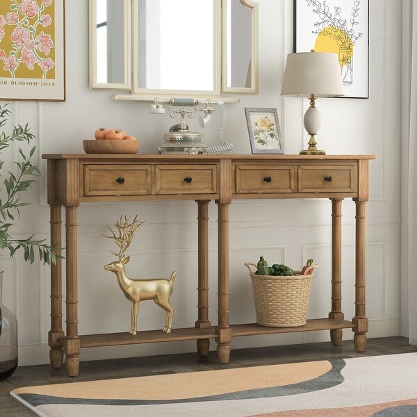 Console Table Sofa Table Easy Assembly with Two Storage Drawers