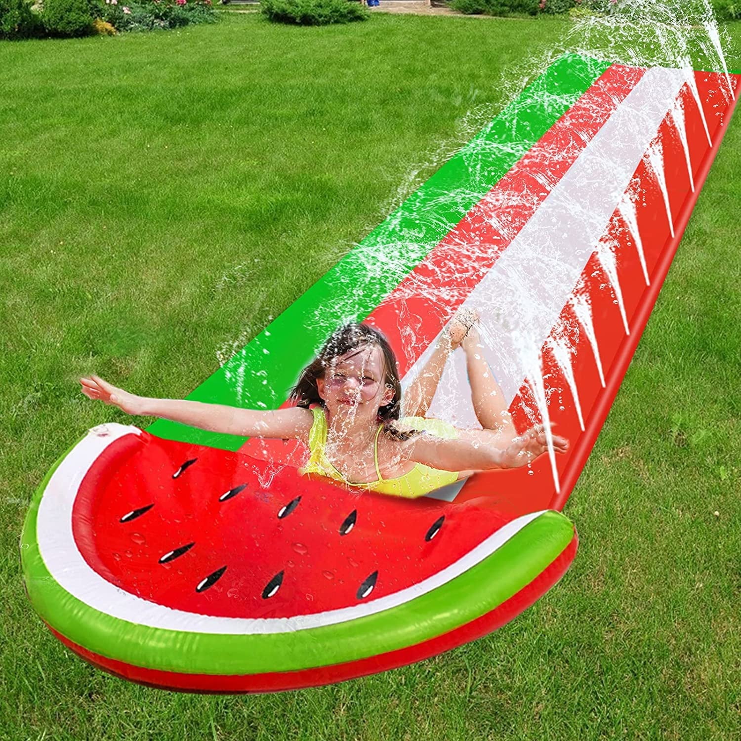 Intera 16 Ft Watermelon Slip Slide Lawn Water Slides with Sprinkler Inflatable Crash Splash Pad Outdoor Water Toys for Kids Toddlers Children Backyard Summer Beach Swimming Pool Games Party Toys