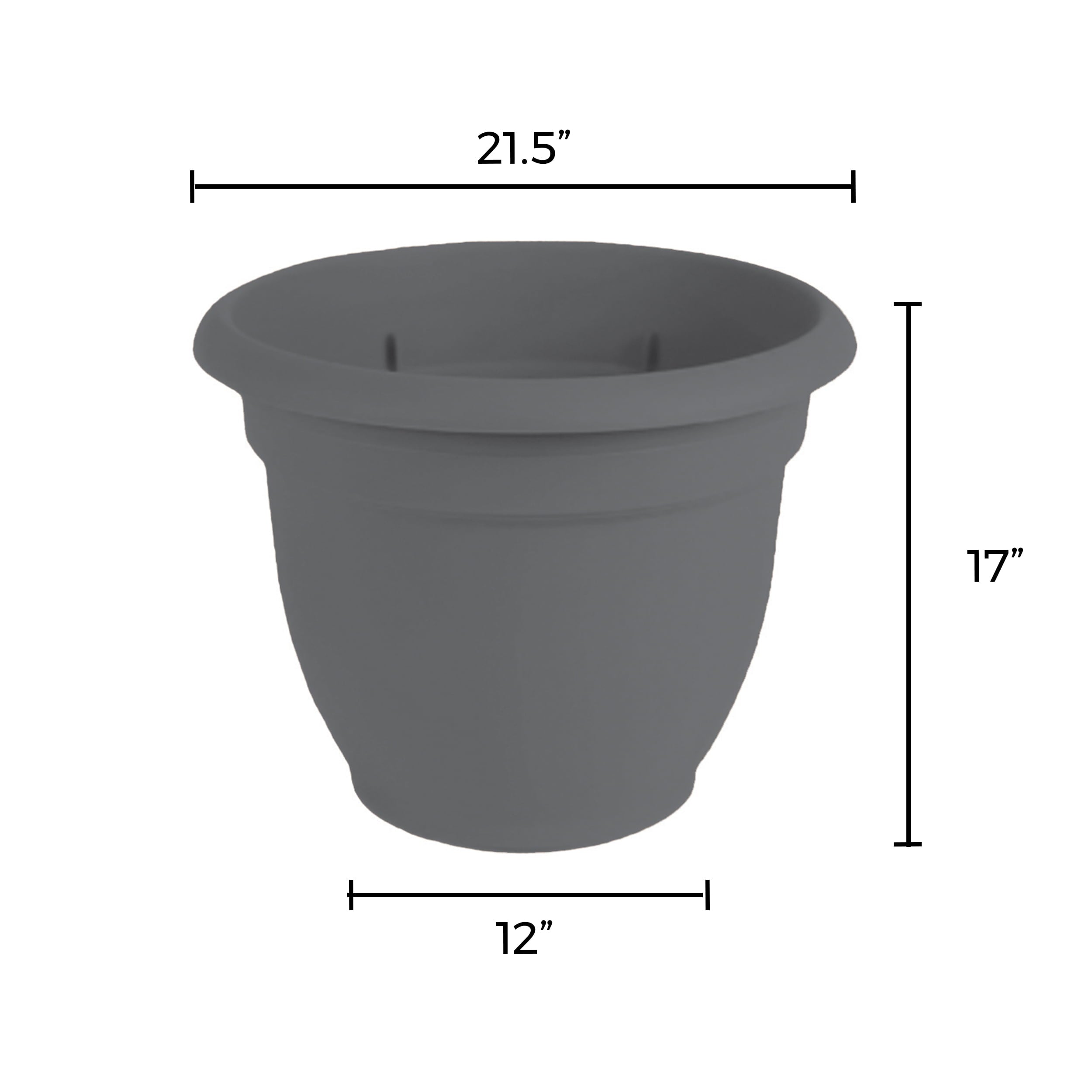 Bloem Ariana Self Watering Planter 21.5 x 17 Plastic Round Charcoal Gray