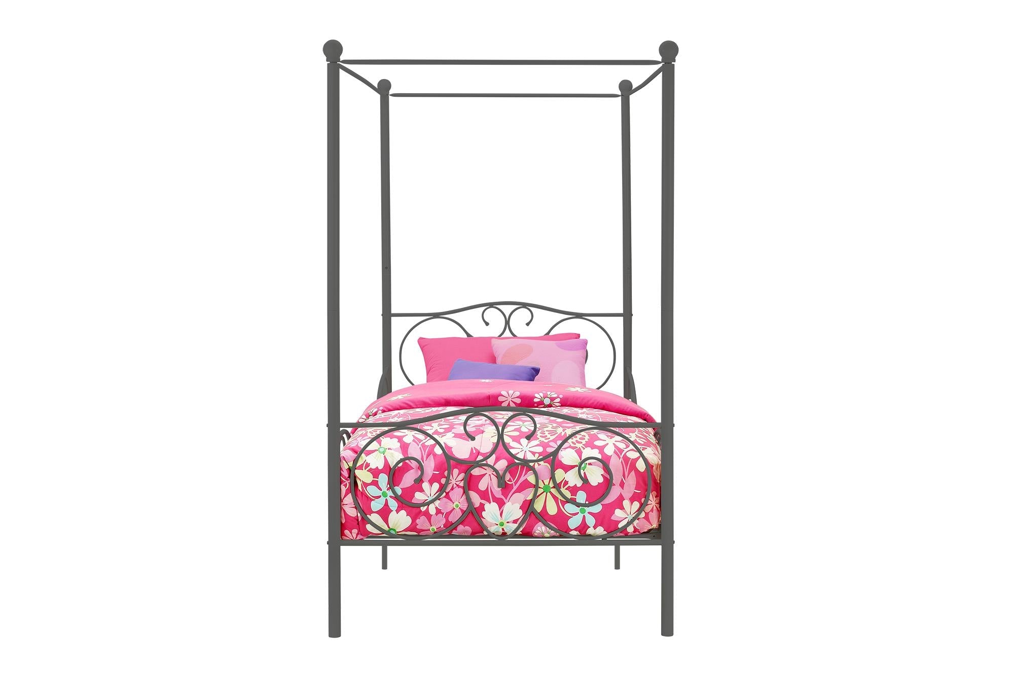 Elm & Oak Metal Canopy Kids Poster Bed, Twin, Pewter