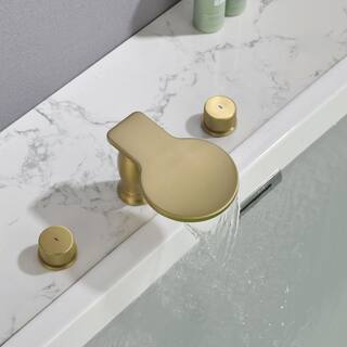 UKISHIRO 2-Handle Deck-Mount Roman Tub Faucet with CUPC Water Supply Lines in Brushed Gold SMDJEN523010