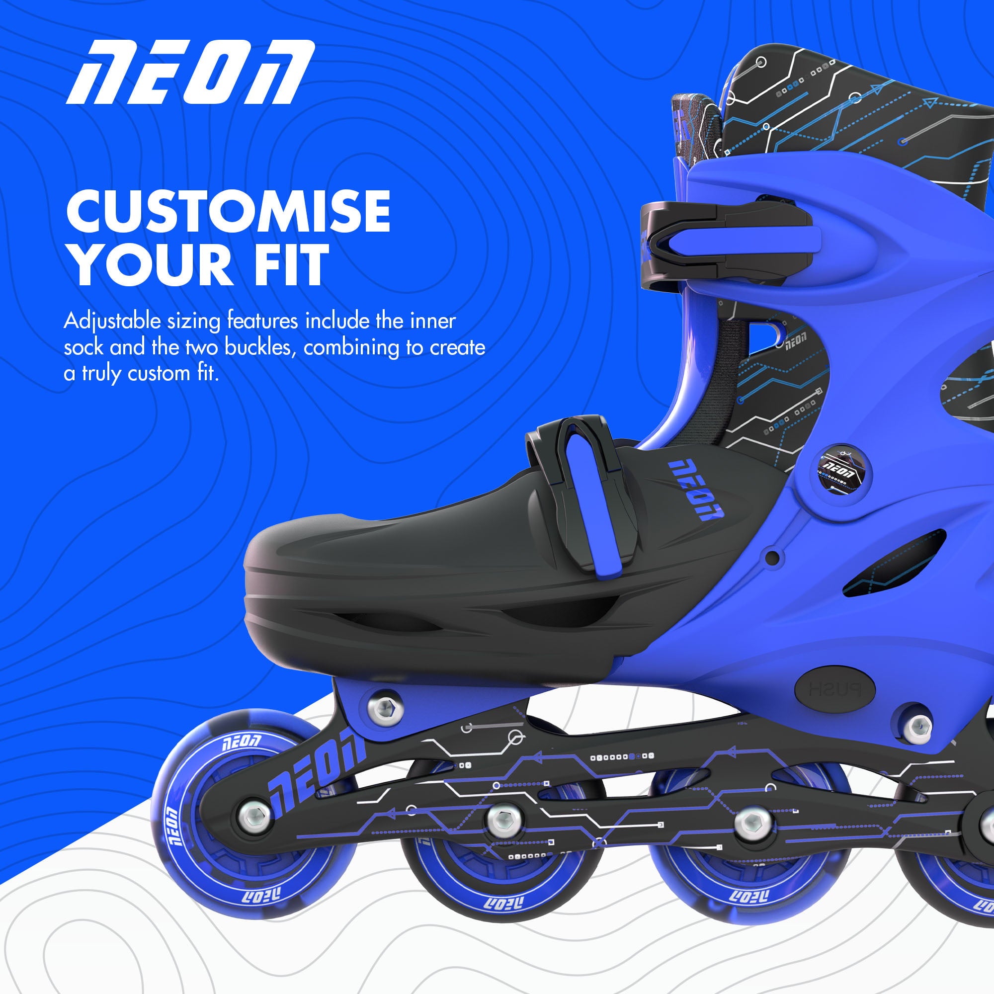 Neon Kids Inline Skates Size 3-6， One Pair， Blue， Boys and Girls