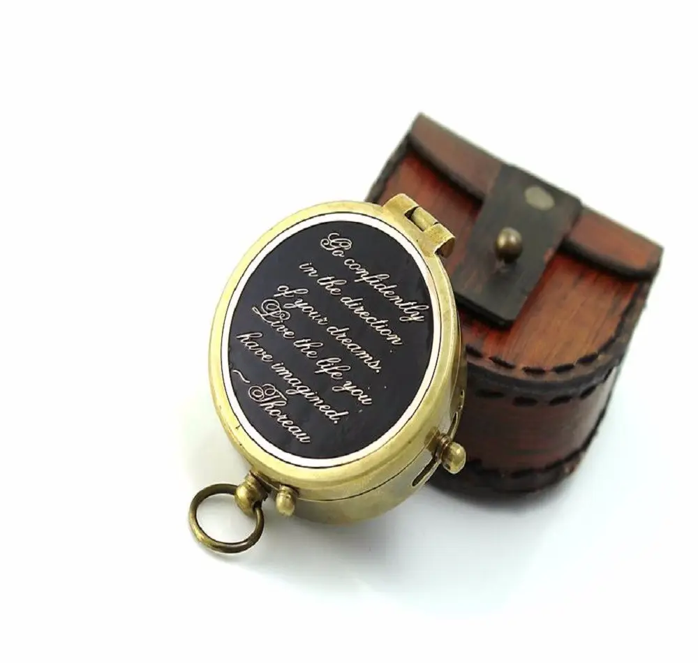 Engravable Directional Navigation Brass Compass For Camping  Hiking Thoreau's Quote \