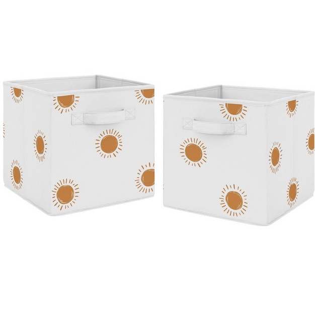 Sweet Jojo Designs Boy Or Girl Gender Neutral Unisex Set Of 2 Kids x27 Decorative Fabric Storage Bins Boho Sun Orange And White