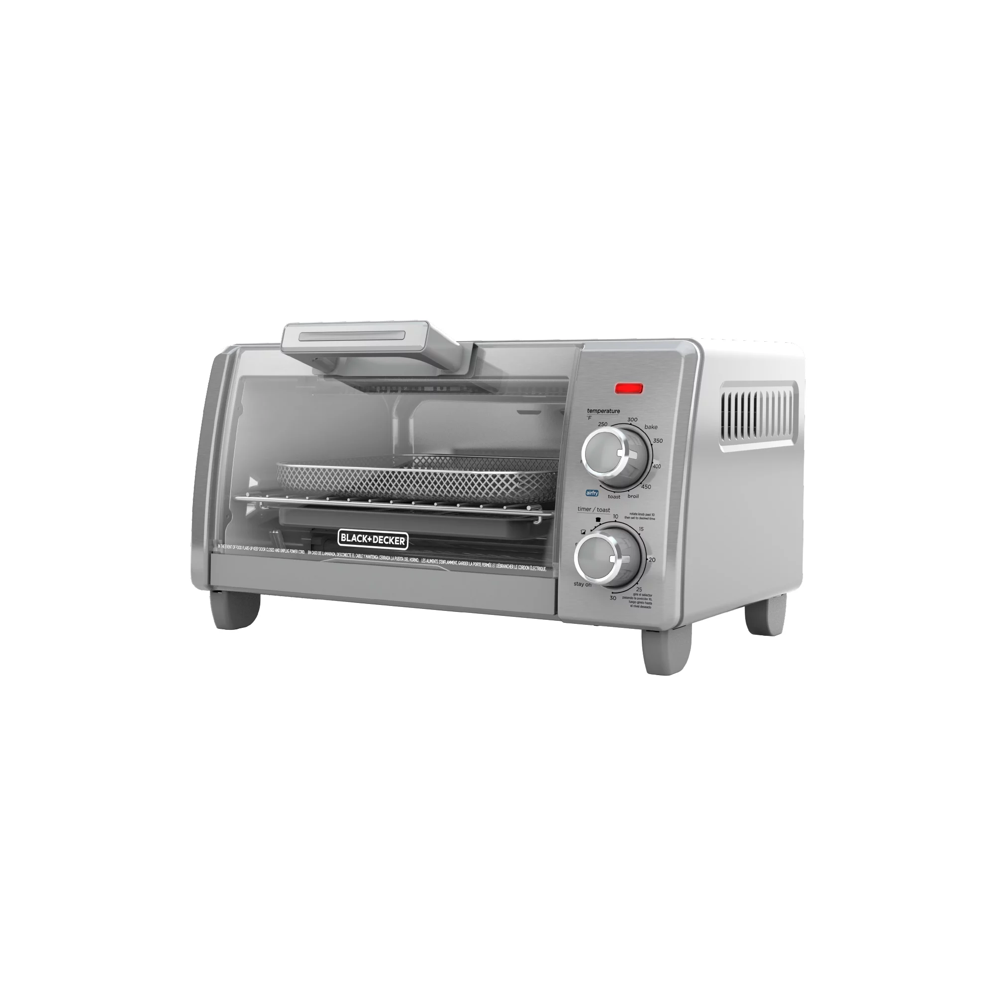 BLACK+DECKER Crisp ‘N Bake Air Fry 4-Slice Toaster Oven， Silver and Black， TO1787SS