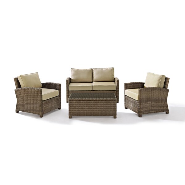 Crosley Bradenton Outdoor Wicker 4Piece Seating Set with Sand Cushions