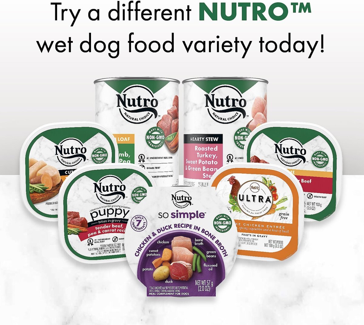 Nutro So Simple Meal Complement Chicken Recipe in Bone Broth Grain-Free Wet Dog Food Topper， 2-oz tray， case of 10