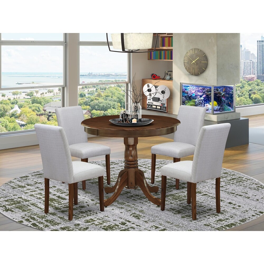 East West Furniture Kitchen Table   Chairs Set  a Dining Table with Pedestal and Parson Chairs  Antique Walnut.(Pieces Options)