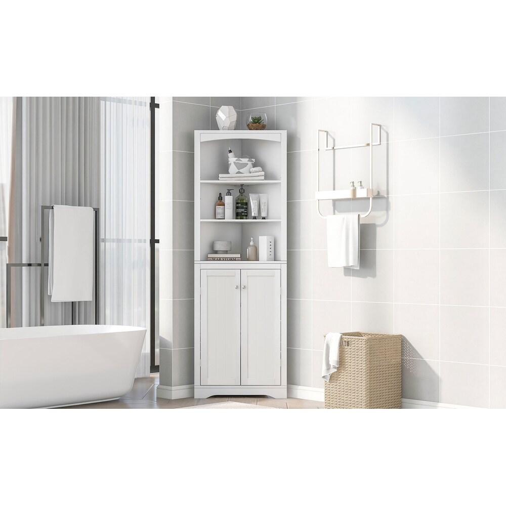 Bathroom Storage Corner Cabinet with Adjustable Shelves and Doors  Multi Functional Tall Storage Cabinet