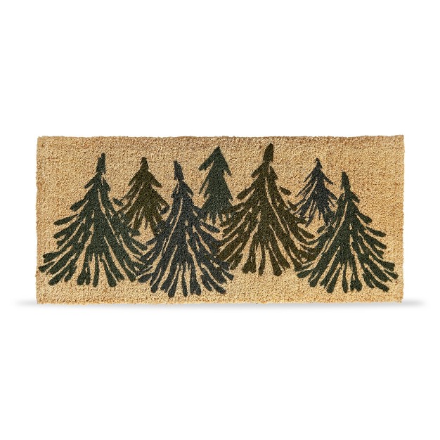 Woodland Tree Print Rectangle Indoor And Outdoor Estate Coir Door Welcome Mat Green On Beige Background