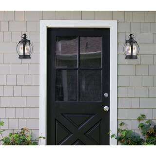 Westinghouse Canyon 1-Light Textured Black Outdoor Wall Mount Lantern with Clear Crackle Glass Dusk to Dawn Sensor 6120400