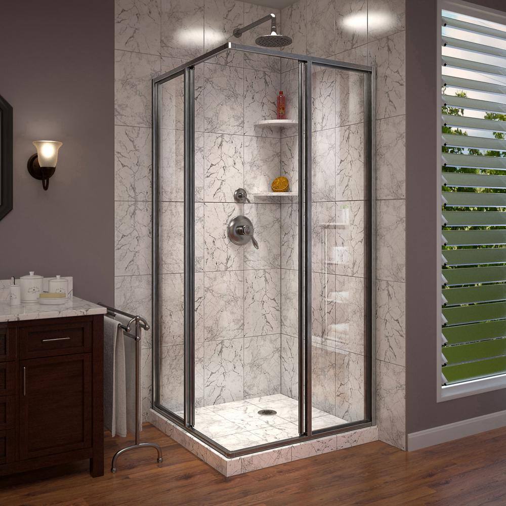 DreamLine Cornerview 34.5 in. W x 72 in. H Square Sliding Framed Corner Shower Enclosure in Brushed Nickel SHEN-8134340-04