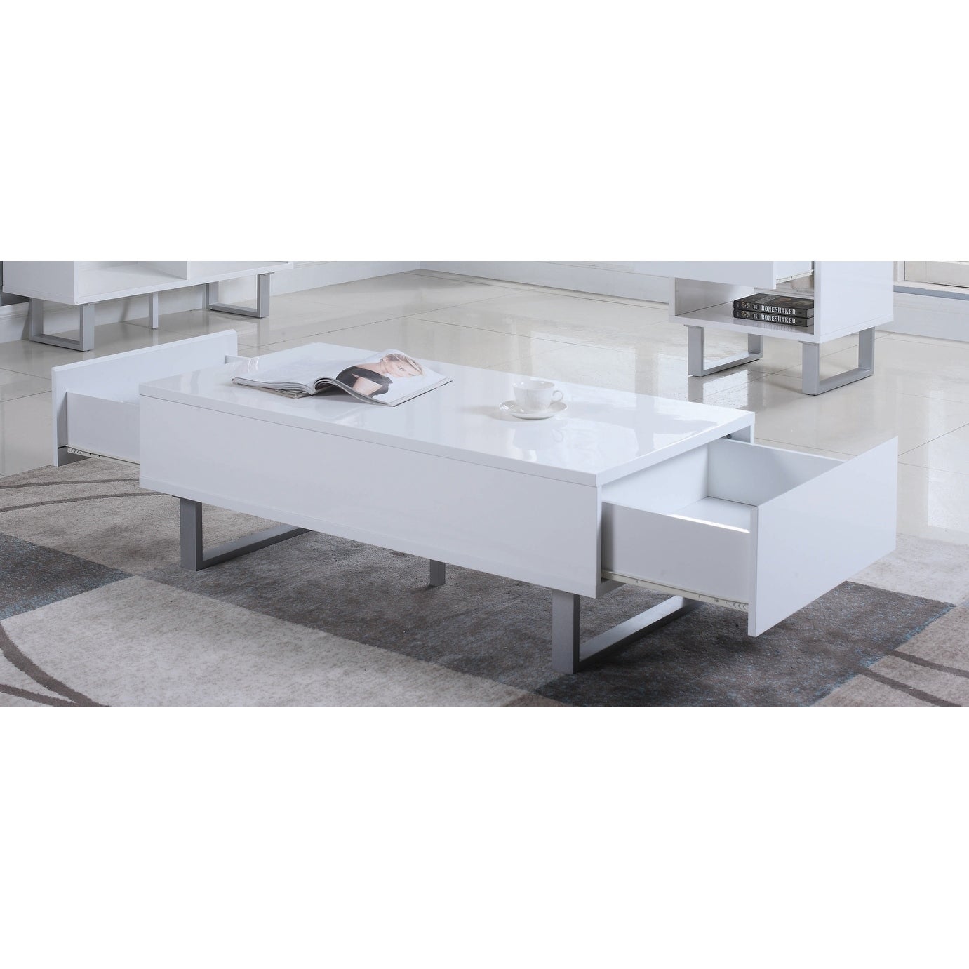 Coaster Furniture Atchison High Glossy White 2-drawer Coffee Table