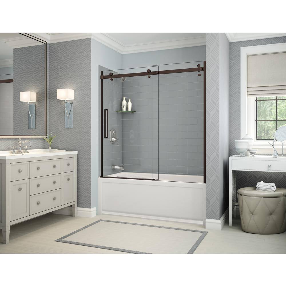 MAAX Utile Metro 32 in. x 60 in. x 81 in. Bath and Shower Combo in Ash Grey with New Town Left Drain Halo Door Dark Bronze 106915-301-501-102