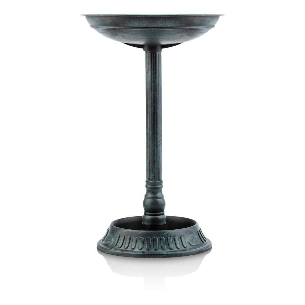 Alpine Corporation 25 in. Tall Outdoor Birdbath with Planter Yard Statue， Green TIZ112