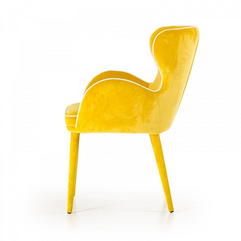 33 Inch Wingback Dining Chair with High Curvy Arms， Yellow Fabric