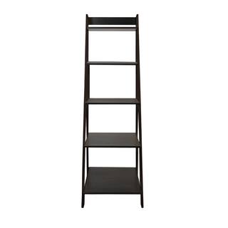 Adeptus 62.2 in. Black Wood 5-shelf Ladder Bookcase with Open Back 95078