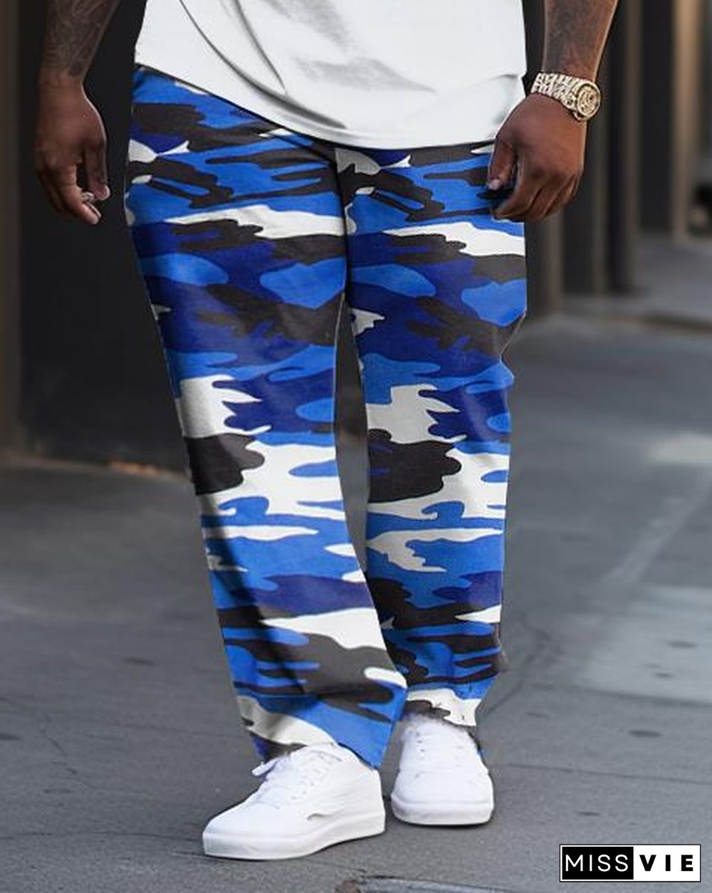 Men's Plus Size M Camouflage Color Matching Casual Street Short-Sleeved Trousers Casual Two-Piece Set