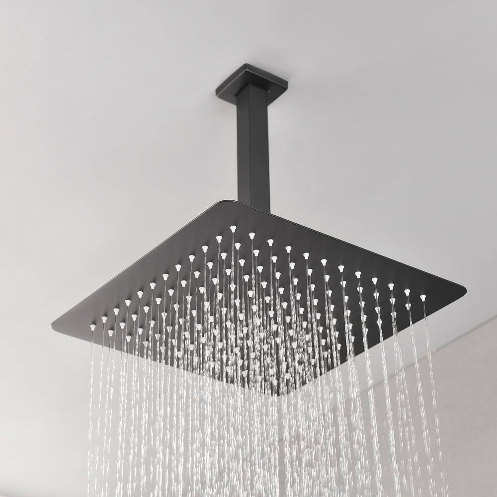 WELLFOR 1-Spray Patterns with 2.5 GPM 12 in. Ceiling Mount Rain Fixed Shower Head in Matte Black WA-F12-MB