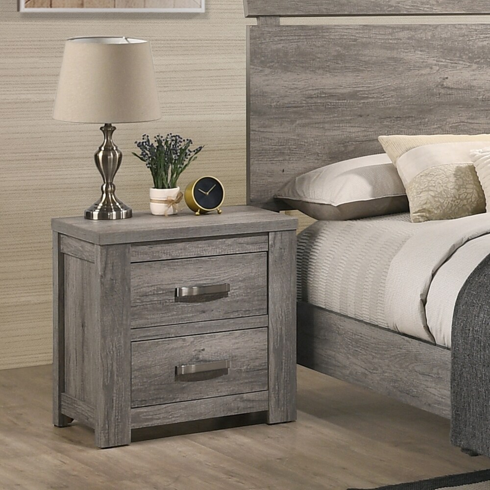 Roundhill Furniture Floren Contemporary Weathered Gray Wood Bedroom Set  Panel Bed  Dresser  Mirror  Nightstand