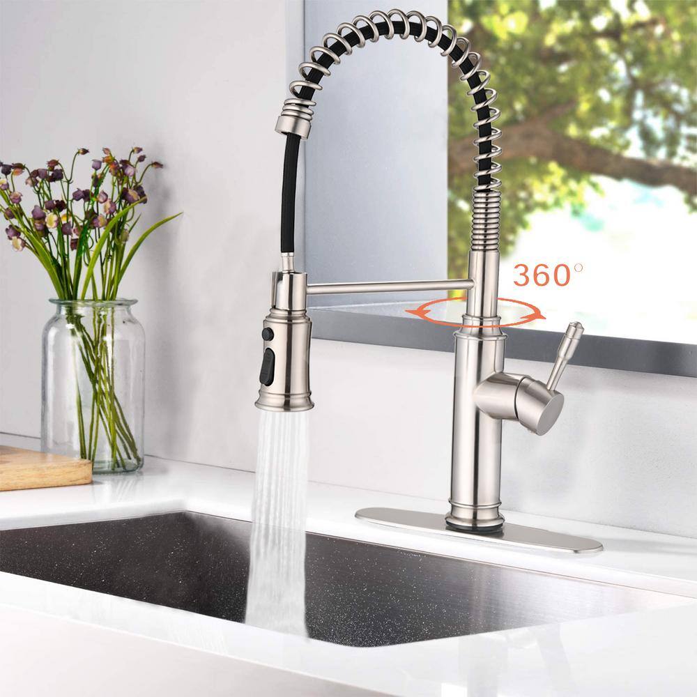 FORCLOVER Single-Handle Touch Deck Mount Gooseneck Pull Down Sprayer Kitchen Faucet in Brushed Nickel FRIMFTHS07BN