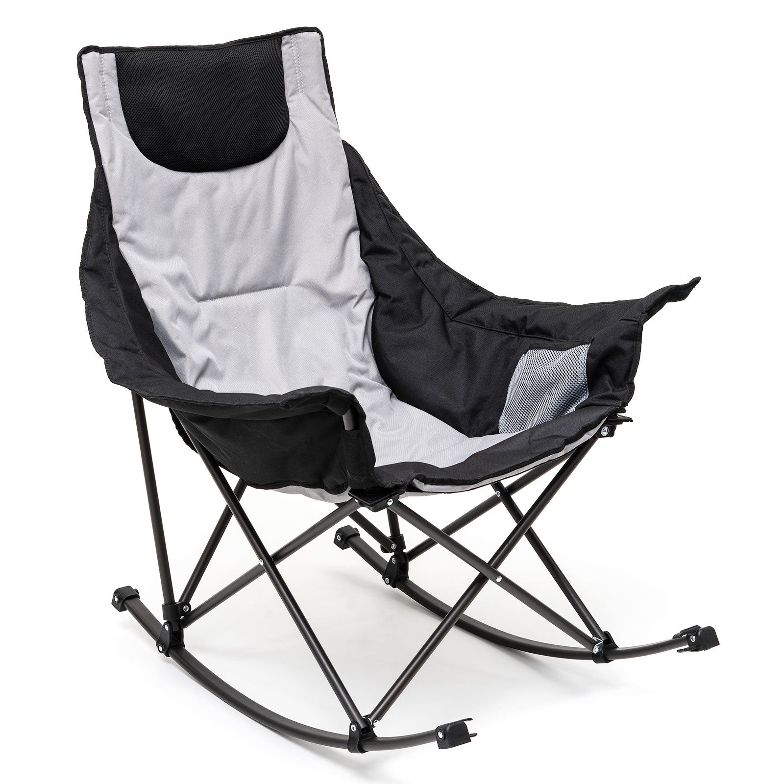 Sunnyfeel Camping Rocking Chair for Adults, Luxury Padded Recliner, Oversized Folding Rocker Lawn Chair (Gray)