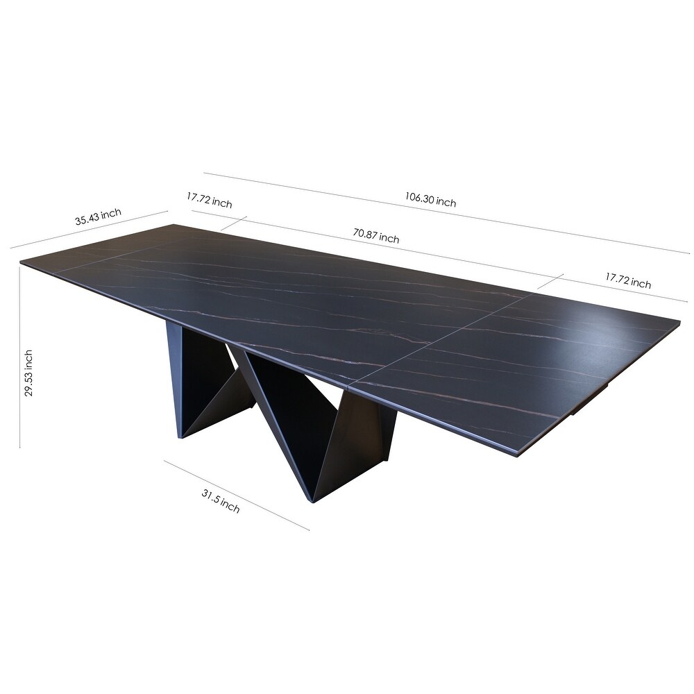 DAVEE Furniture Extendable Dining Table with Slate black Ceramic Table Top   106.30*35.43*29.53 inches