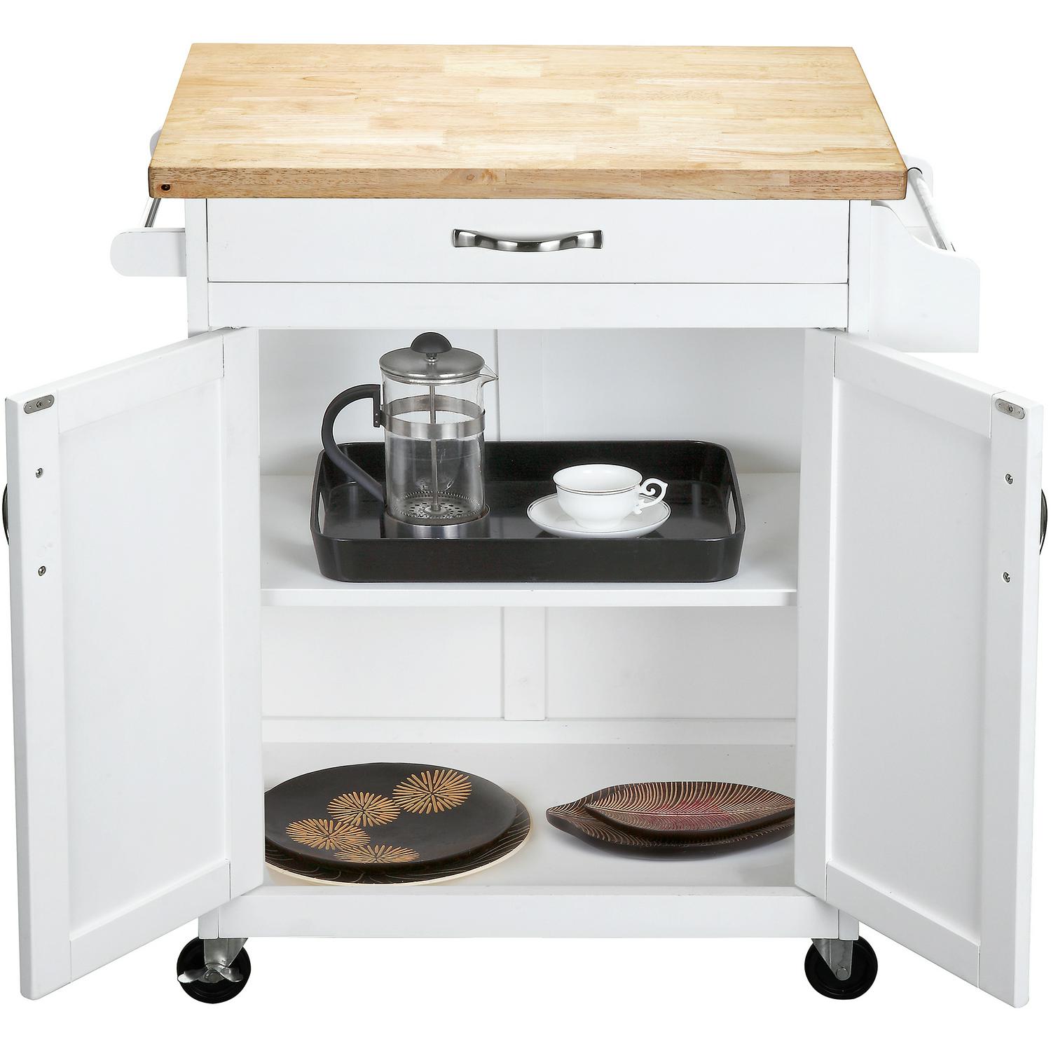 Mainstays Kitchen Island Cart with Drawer and Storage Shelves， White