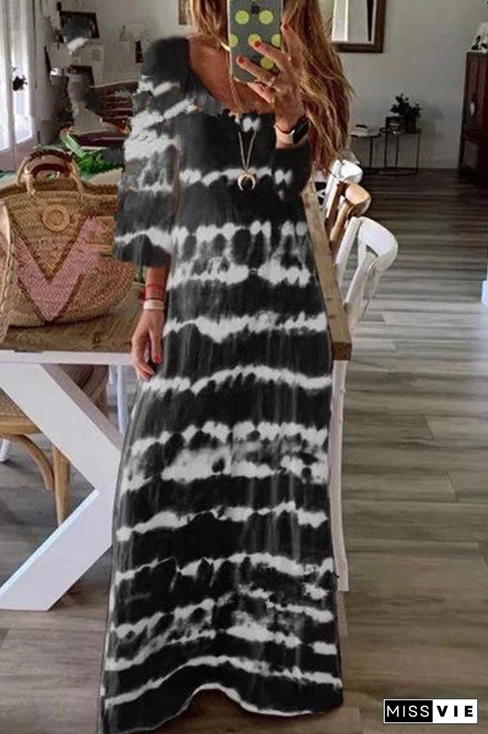 Printed Long Sleeve Striped Maxi Dress (6 Colors) P14235