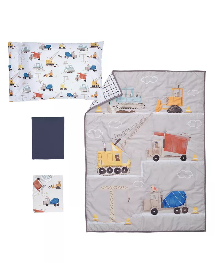 Bedtime Originals 4-Piece Construction Zone Gray Navy White Toddler Bedding Set