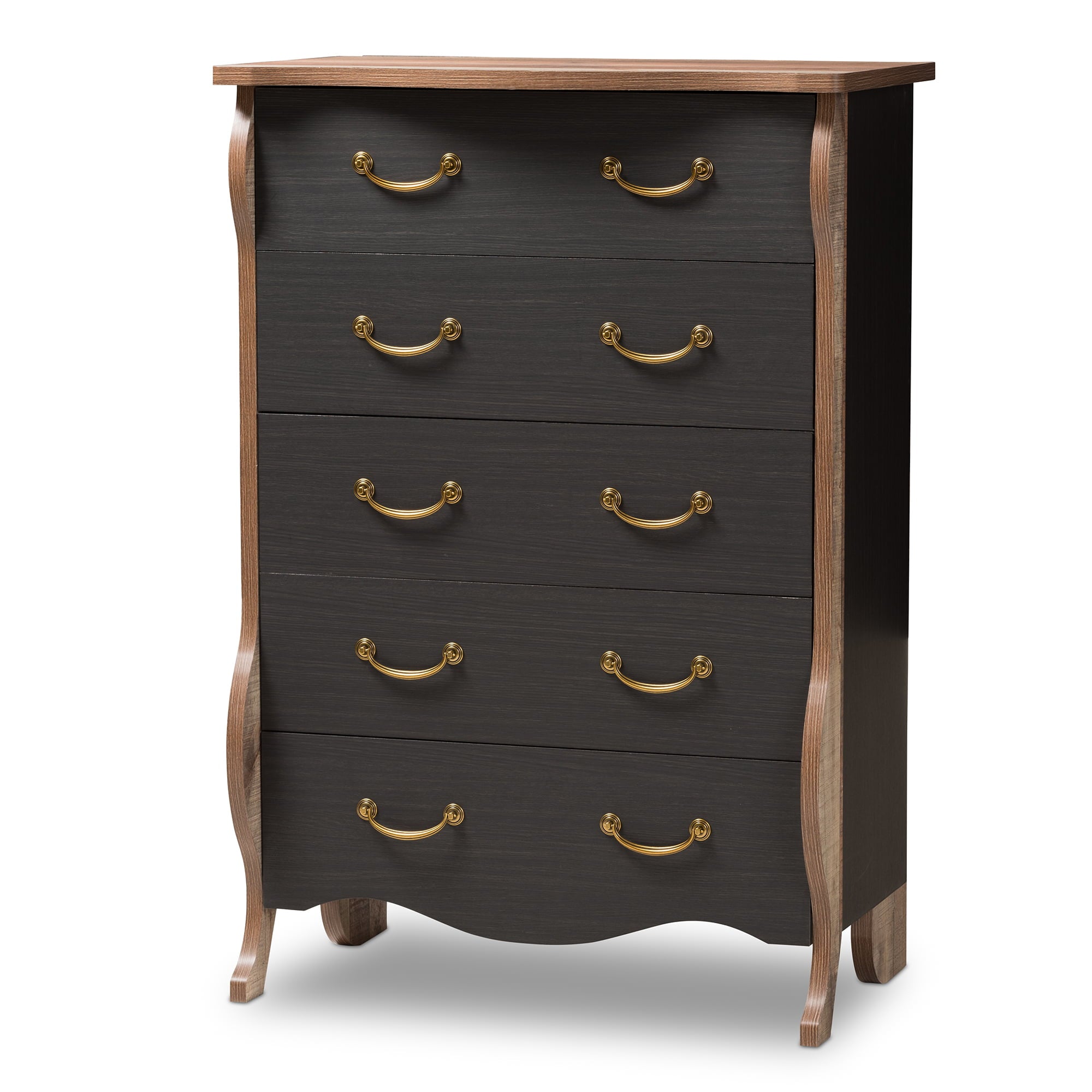 Baxton Studio Romilly Country Cottage Farmhouse Black and Oak - Finished Wood 5 - Drawer Chest