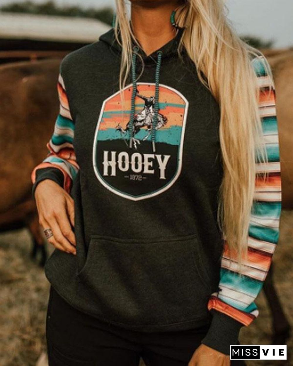 Women's Hooey Casual Contrast Cotton-Blend Plus Fleece Sweatshirt