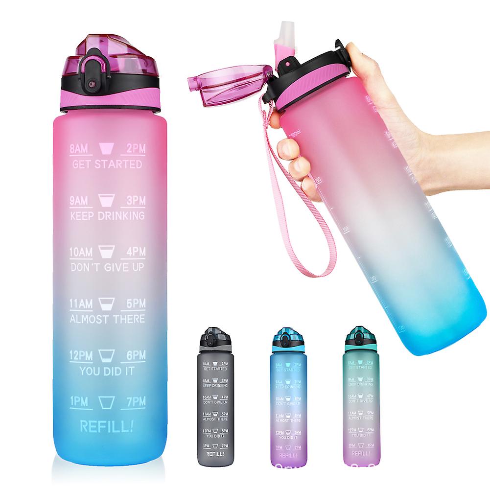 1l Tritan Material Water Bottle With Bounce Cover Time Scale Reminder Frosted Leakproof Cup For Outdoor Sports Fitness Drinkware