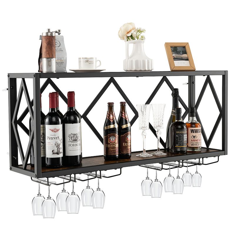 Wall Mounted Wine Rack For 39 Bottles And 12 Glasses