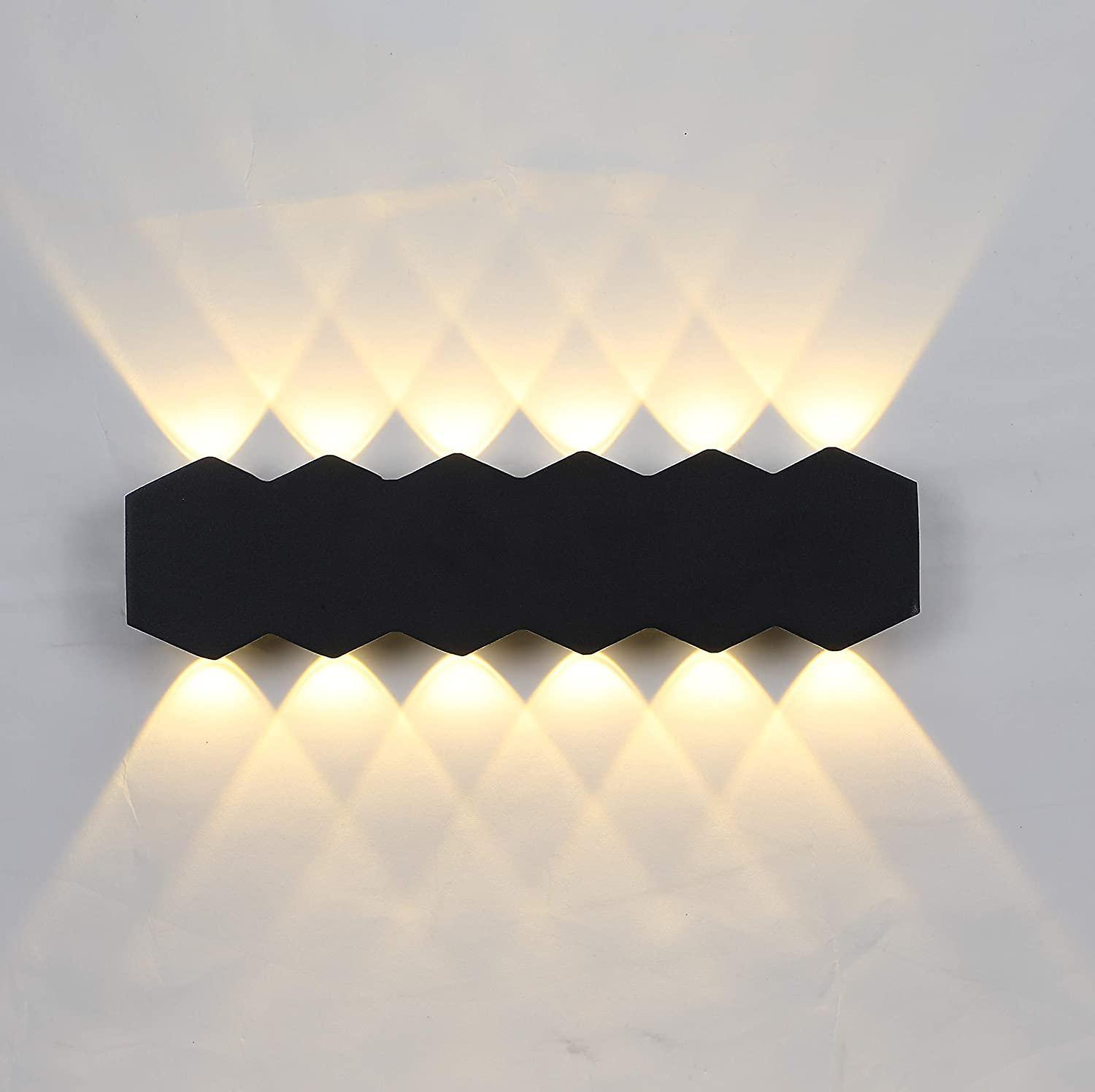 12W LED Indoor Wall Light Black Modern Lamp， Up Down Spot Aluminum Wall Lamp Warm White Light 3000K，