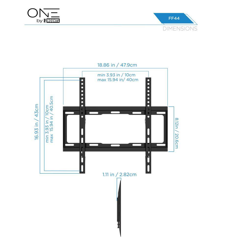 ProMounts Medium Fixed Flat TV Wall Mount for 32-60 in. 100lbs. VESA 200x100 to 400x400 TouchTilt Technology Locking brackets FF44