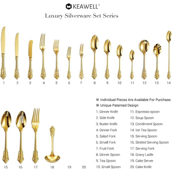 45 Pieces 18/10 Stainless Steel Flatware set， Service for 8， silver plated with gold accents， Fine Silverware set