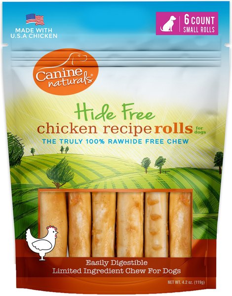 Canine Naturals Hide Free Chicken Recipe Small Rolls Dog Treat， 6 Count