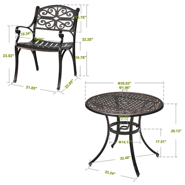 Nuu Garden Outdoor 3Piece Cast Aluminum Bistro Set with Umbrella Hole