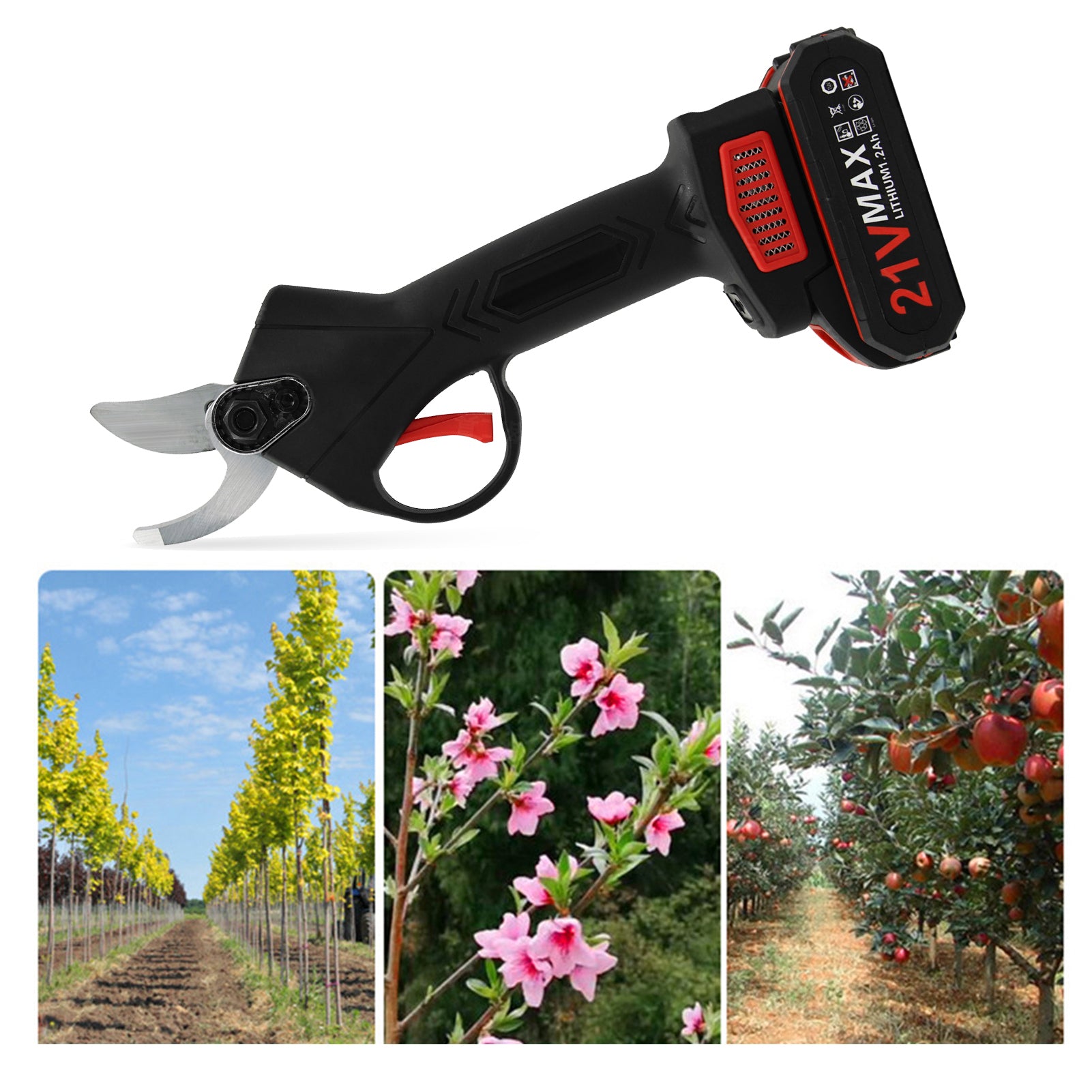 21V Portable Handheld Cordless Electric Pruning Shears With Carry Case Rechargeable 1200Mah Lithium Battery & Powered Tree Branch Pruner Garden Clippers 30Mm Cutting Diameter