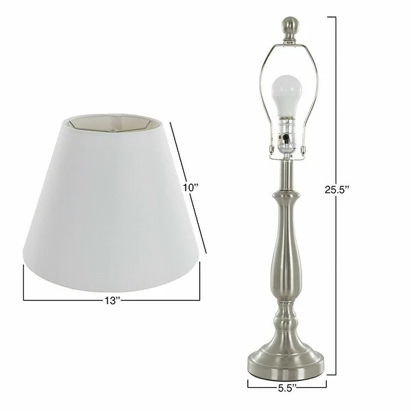 Set of 2 Brushed Steel Table Lamp Set with Shades Led Bulbs Included - 13