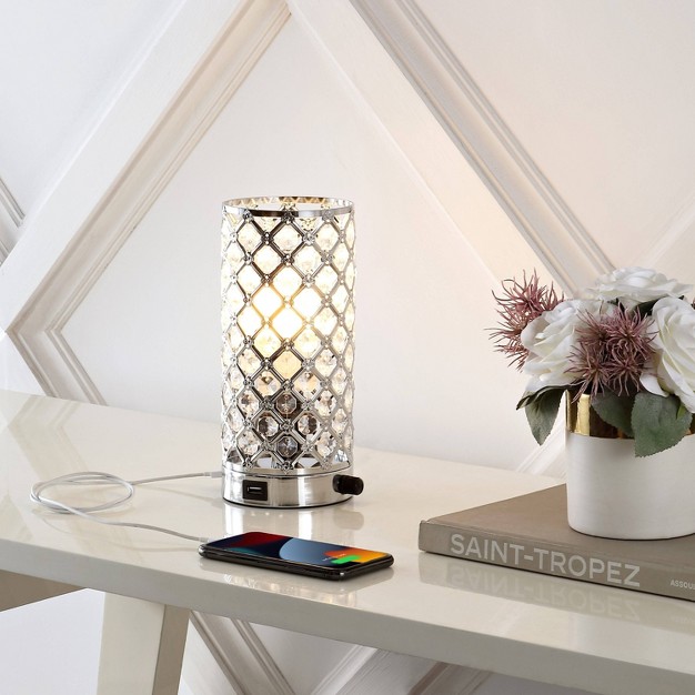 Modern Iron acrylic Led Mini Table Lamp With Usb Charging Port Chrome clear includes Led Light Bulb Yoursmall