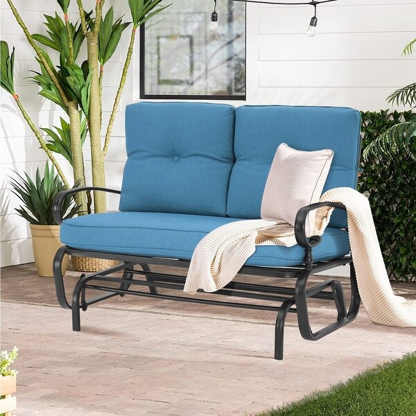 Nista 2 Person Outdoor Patio Black Metal Double Rocker Glider Garden Bench Loveseat with Cushions by Havenside Home