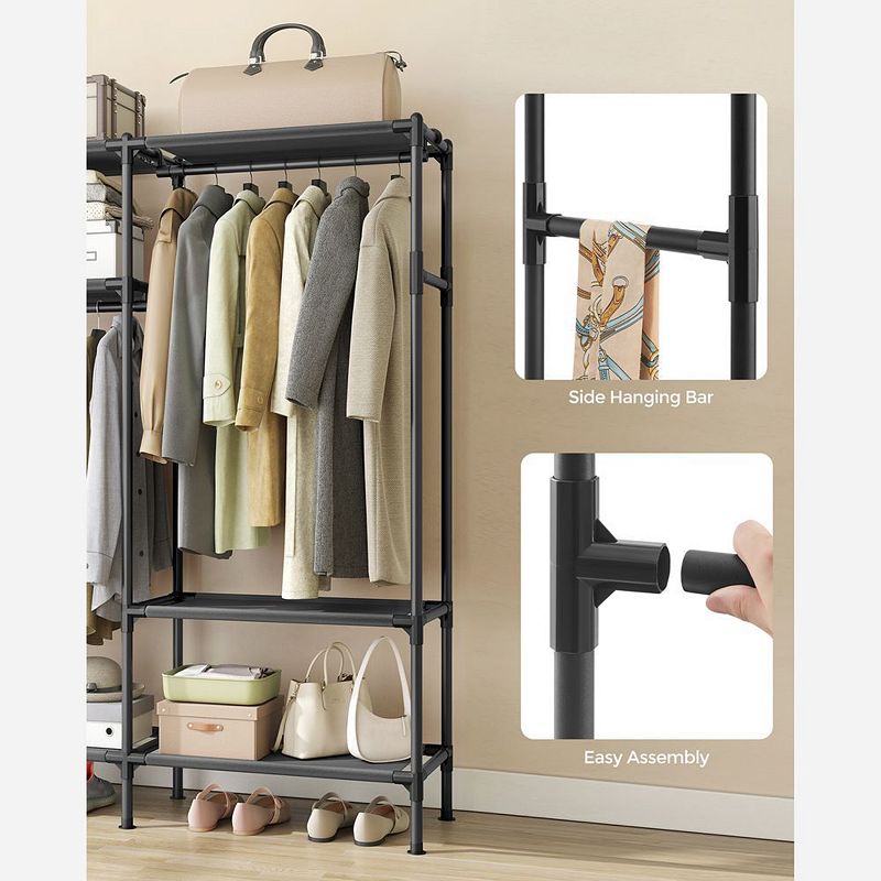 Garment Rack， Portable Closet Wardrobe， 65-Inch Clothing Rack with Hanging Rails and Shelves